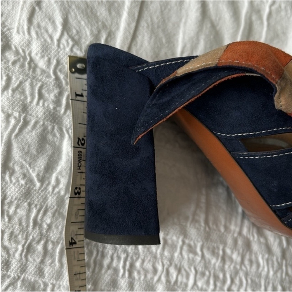 Chloé Nellie Suede Sandals Slip On Block Heel Knot Detail Navy Blue Women's US 5 - Picture 11 of 13